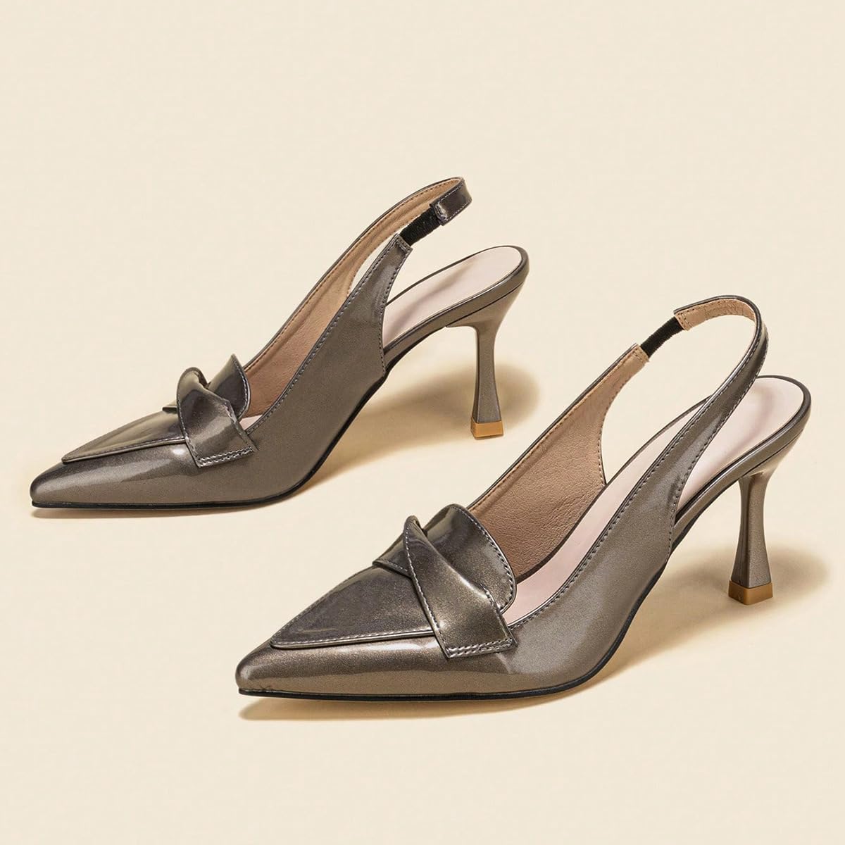 Décolleté Donna Slingback Punta Affusolata Tacco Stiletto | Tacco sottile 8cm fascia posteriore elastica mascherina stile mocassino fodera PU profilo basso