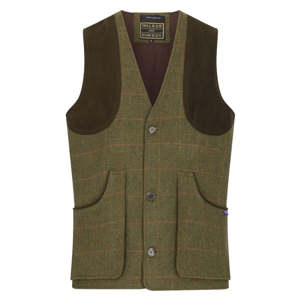 Walker And Hawkes Men's Dark Sage - Derby Tweed Berston Waistcoat - M