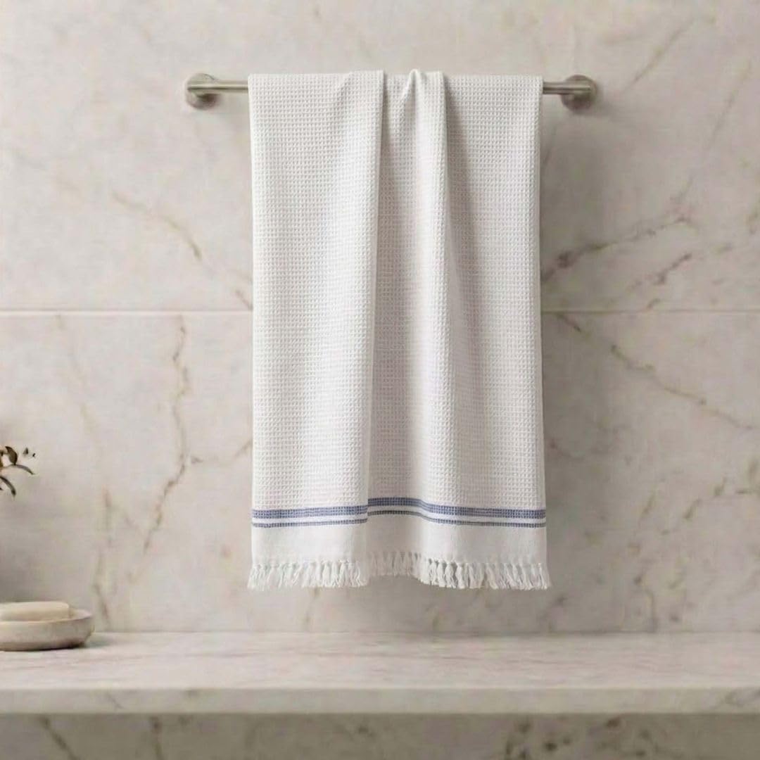 Athom Living Premium Cotton Light Weight Quick-Dry High Absorbent Cotton Bath Towel Blue Stripes, 75x150 Cm (Pack of 1)