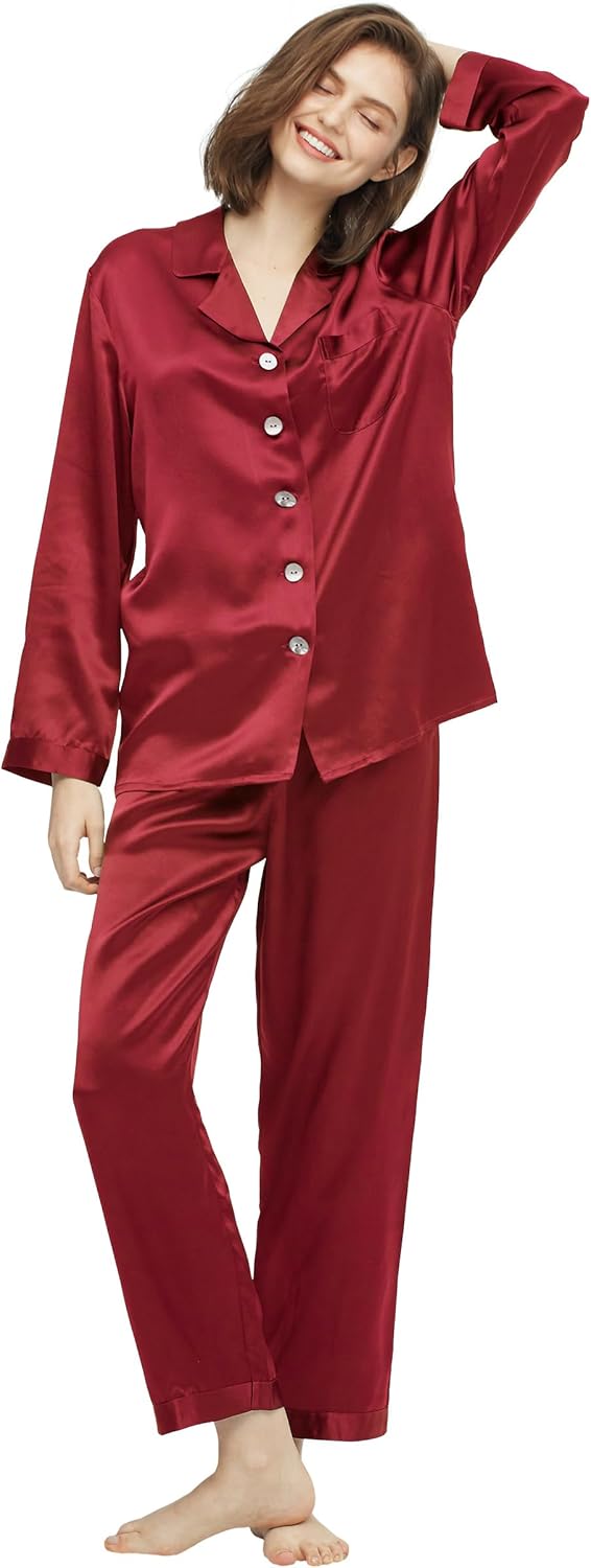 LilySilk Silk Pajamas for Women Pure Full Length Long 22 Momme 100% Mulberry Silk Luxury