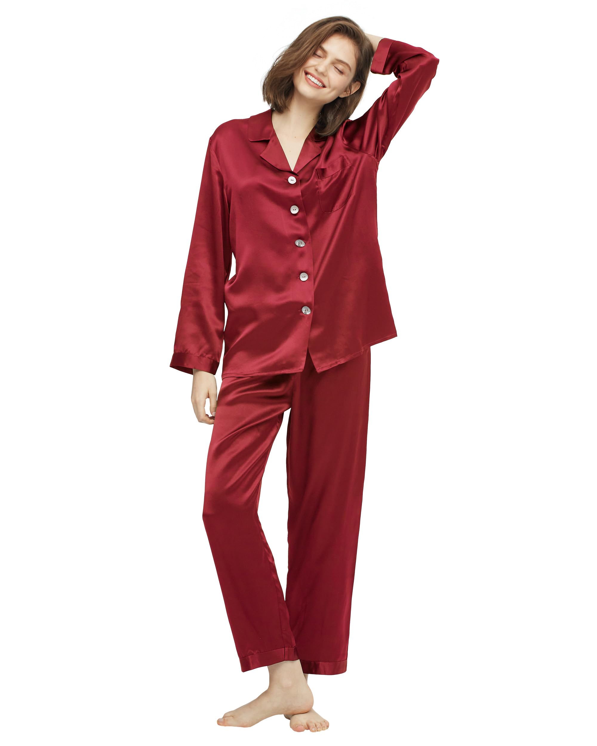 LilySilk Silk Pajamas for Women Pure Full Length Long 22 Momme 100% Mulberry Silk Luxury