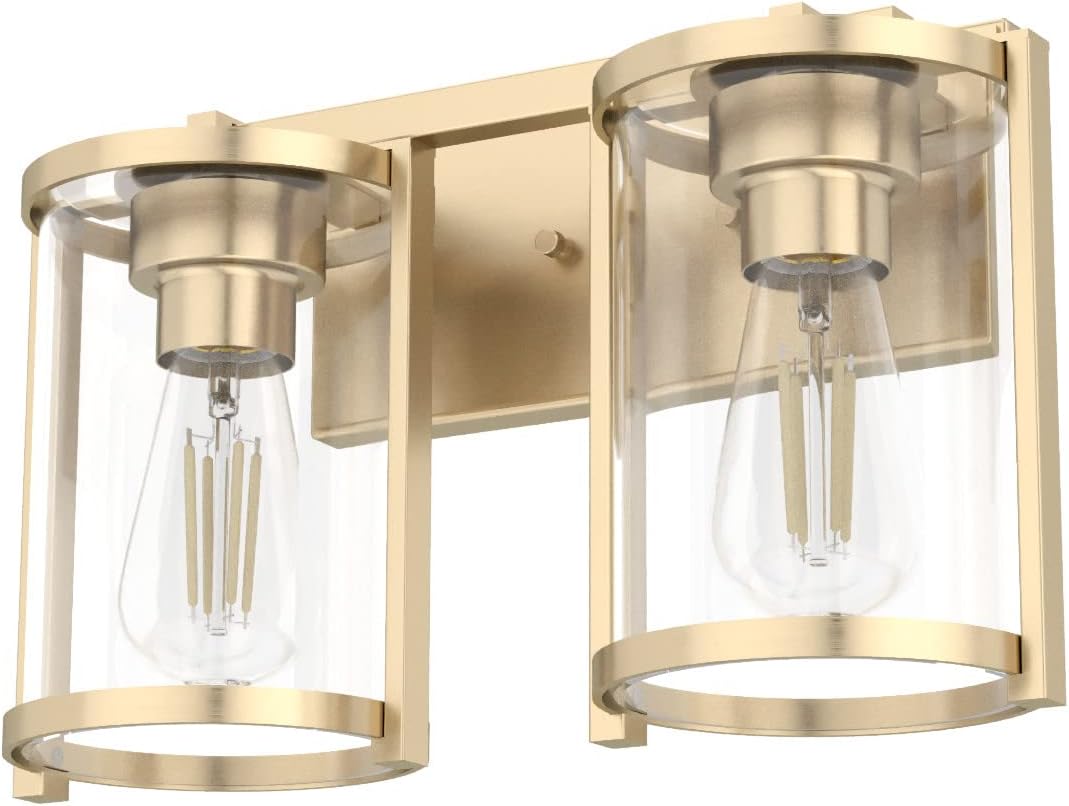 Hunter - Astwood 2-light Alturas Gold, Medium Size Vanity Light, Dimmable, Caged Style, for Bedrooms, Kitchens, Foyers, Bathrooms - 48001
