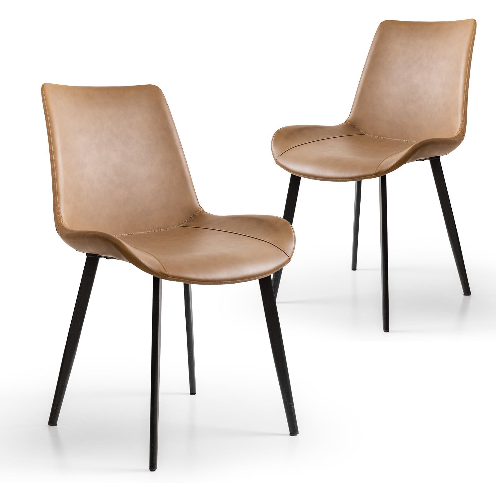 Faux Leather Dining Chairs Set of 2,Upholstered Kitchen Dining Room Chairs, Modern Accent Chairs with Soft Cushion and Black Metal Frame,Guest Chairs for Living Room,Dining Room