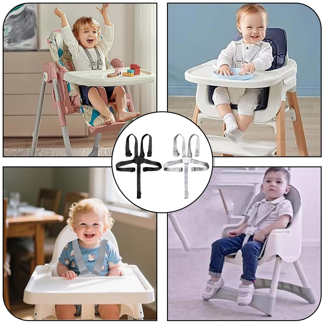 Cojín para trona Cam, trona Chicco Polly, arnés de seguridad universal para trona, cinturón de seguridad ajustable de cinco puntos de dos piezas para tronas y cochecitos