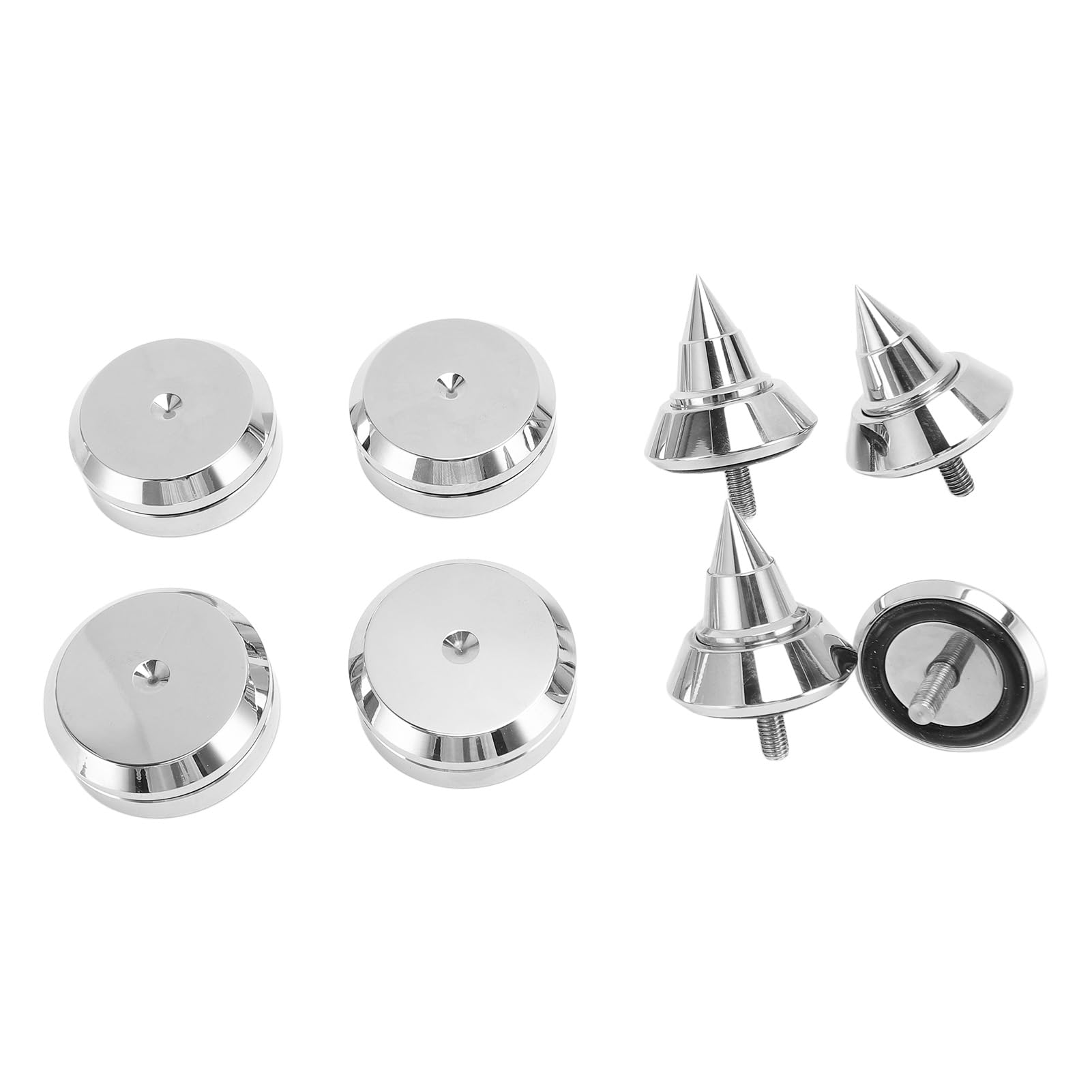 4 piedini isolanti per altoparlanti, con filettatura M6, in lega d’alluminio argentata, per altoparlanti, amplificatori, lettori CD e DVD; punte antivibrazione con base in