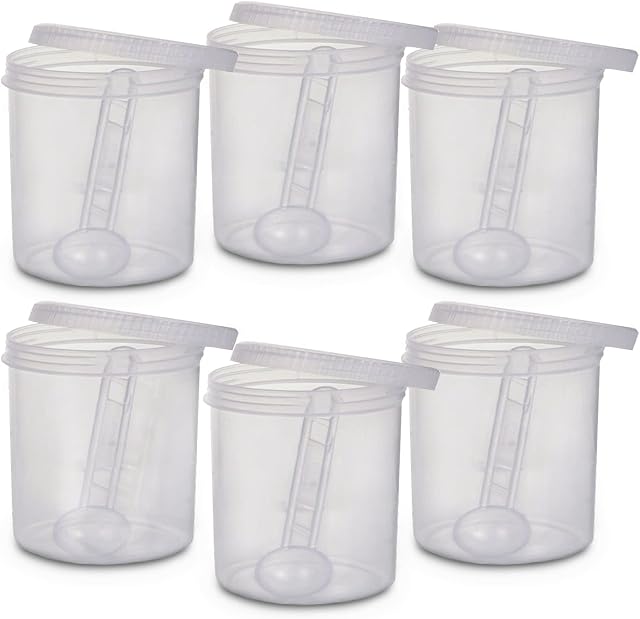6 x 500ml Plastic Storage Jar With Screw Top Lids Airtight Food Storage Containers With Spoon For Kitchen, Herb, Spices, Sweets Clear Canister pots