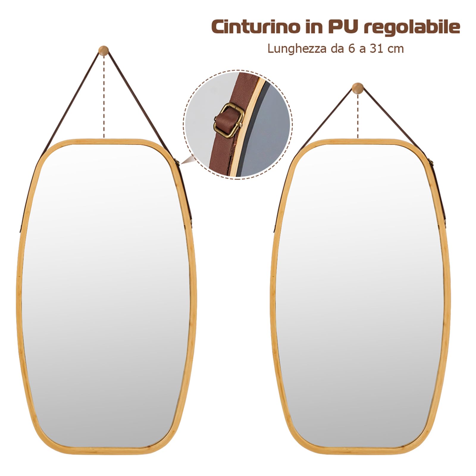 Specchio Ovale Da Parete Con Cornice In Bamb&ugrave; - 77x44 Cm Per Bagno O Camera