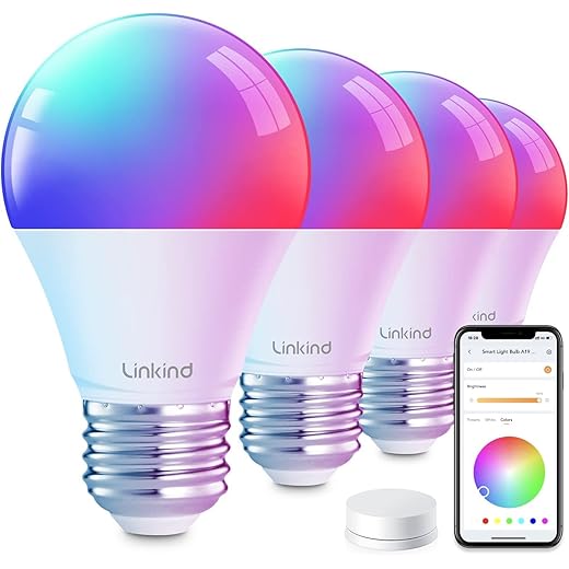 Linkind Smart Light Bulbs with Remote Control, Smart Bulb That Work with Alexa & Google Home, 16 Million Color Changing Light Bulbs 60W, A19 E26 2.4Ghz WiFi Light Dimmable,1800K-6500K,800lm 4 Pack