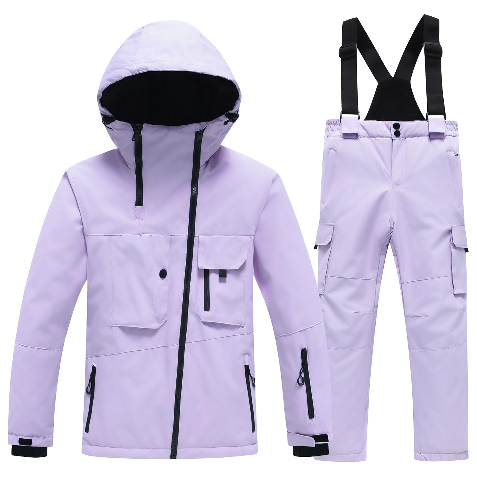 Traje de Esquí Niños Niñas Conjunto de Nieve 2 Piezas Abrigo con Capucha + Pantalón Traje de Nieve a Preuba de Viento Impermeable