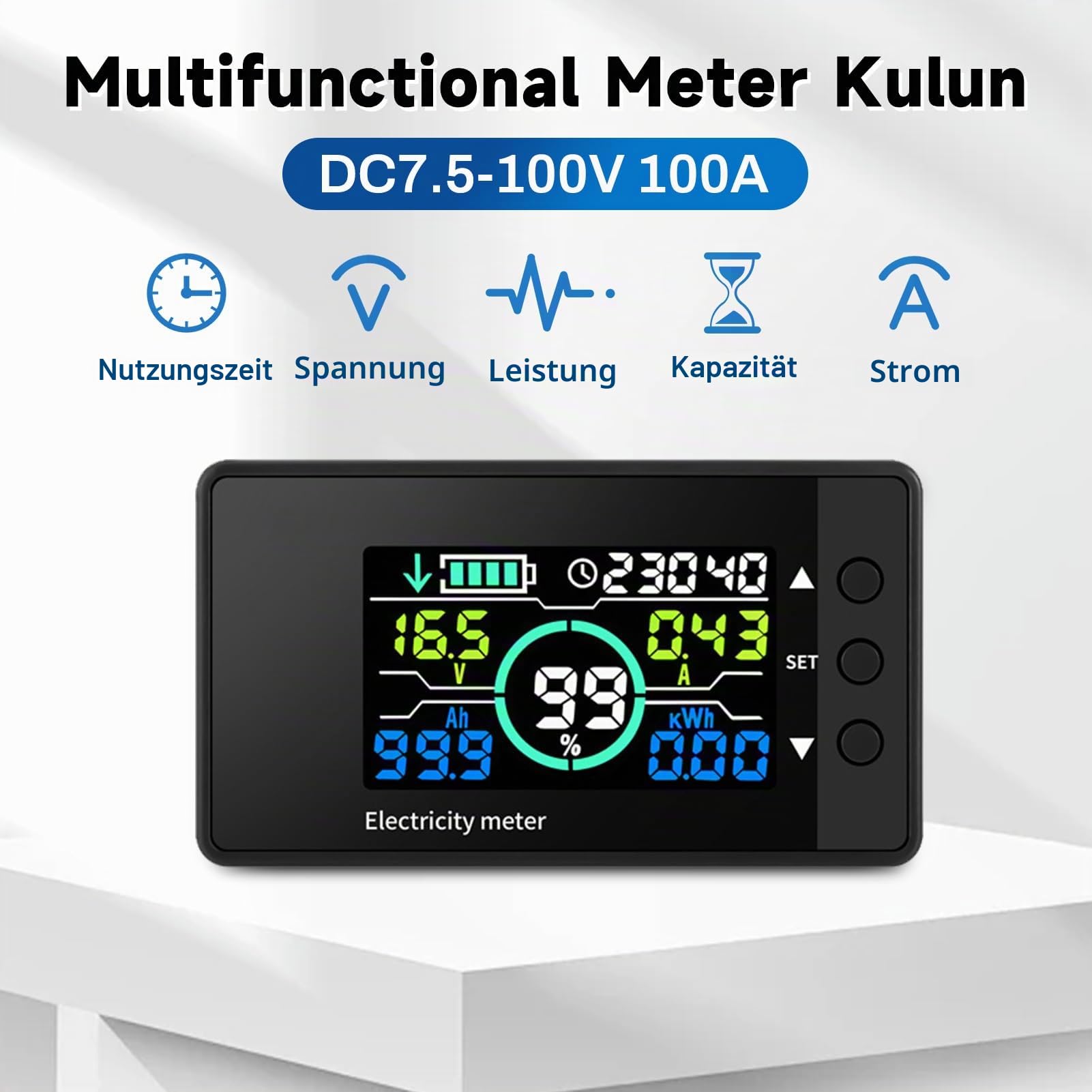 DEWIN Batterie Monitor 12V, LCD Display Batteriemonitor Batteriekapazitätsmanager für Lithium Ionen Ni Batterie DC 7,5V-100V 0-100A