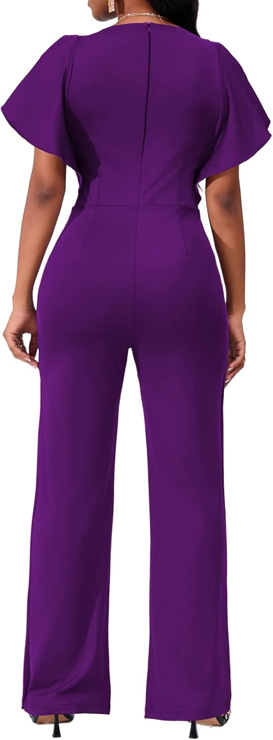sexycherry Formal Jumpsuit for Women Dressy Elegant Long Straight Pants Jumpsuits for Party Club with Zipper - Image 2