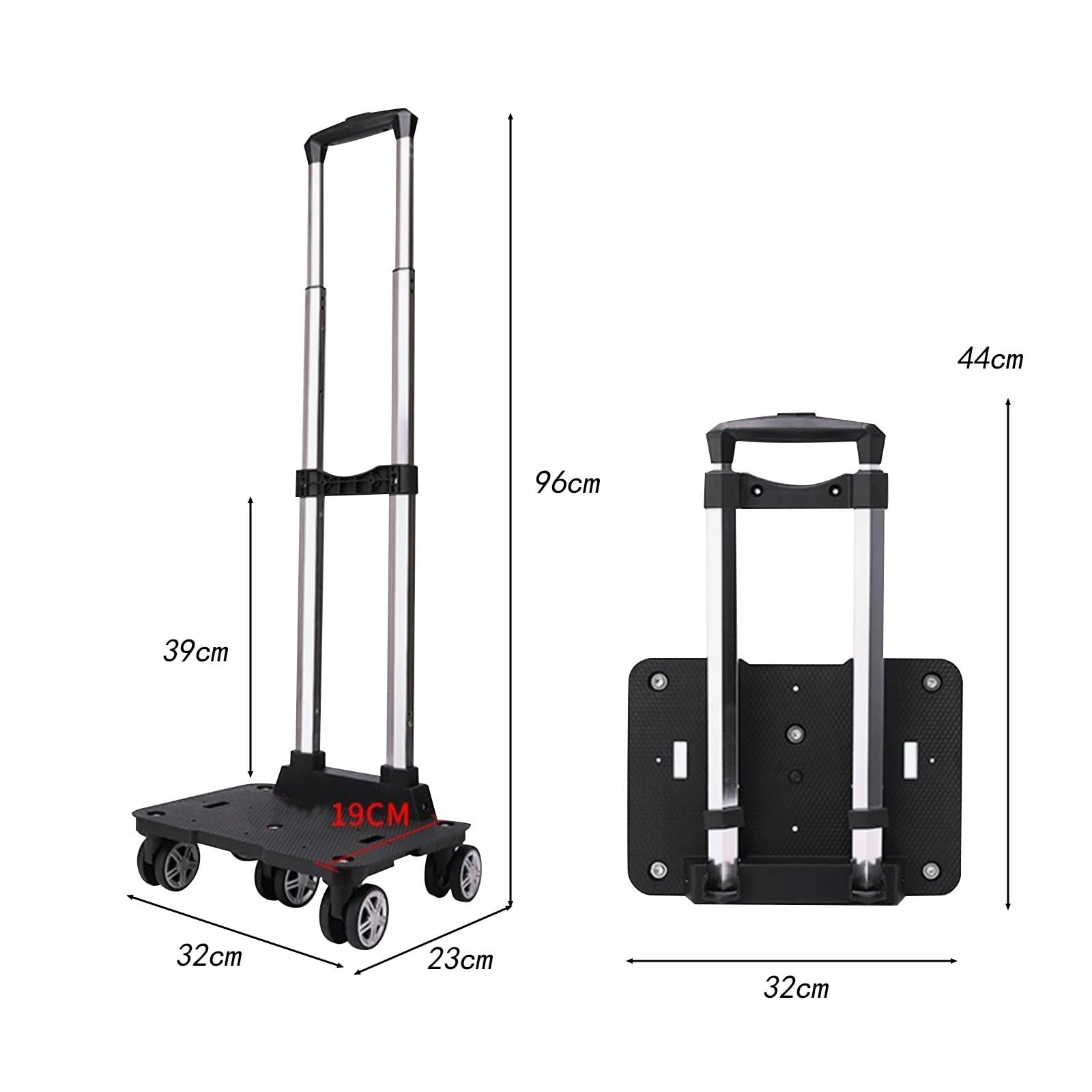 Carrello pieghevole a mano – Carrello leggero a 5 ruote per viaggi e scuola, facile da trasportare, design compatto, carrello per bagagli portatile, versatile