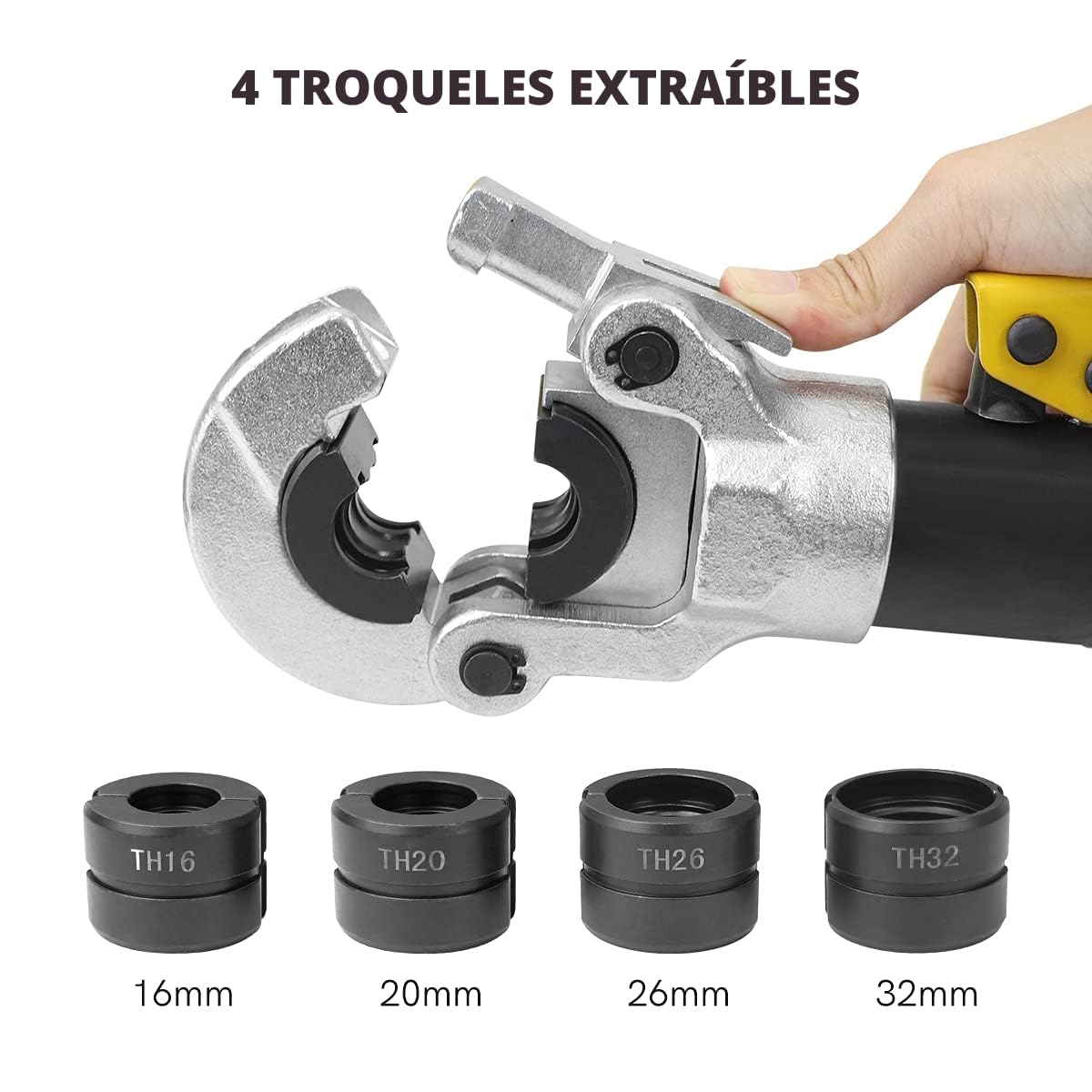 Alicates Prensadores de Tuberías, Crimpadora Hidráulica Multicapa, TH16, TH20, TH26, TH32mm, con Cabeza 360° Giratorio, para Tubo de Aluminio-plástico, Tubo de Acero Inoxidable