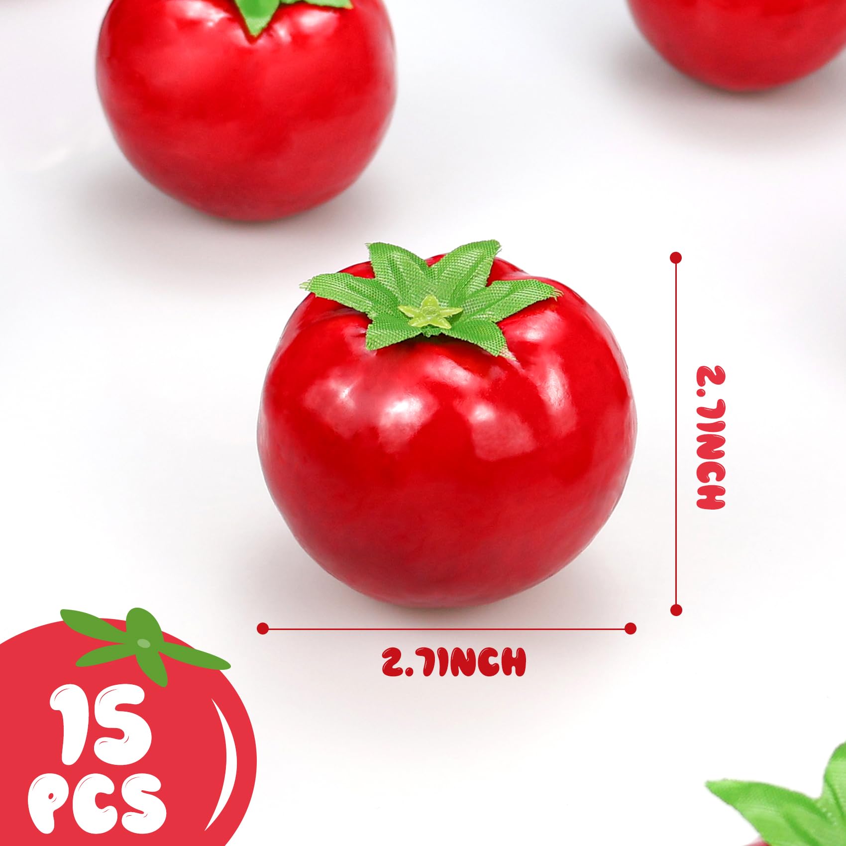 YIKANGHENG 16 Pomodorini Ciliegini Artificiali Rossi - Frutta Finta In PVC Per Decorazione Casa, Cucina, Feste - Realistici, 3,3x2 Cm - 2