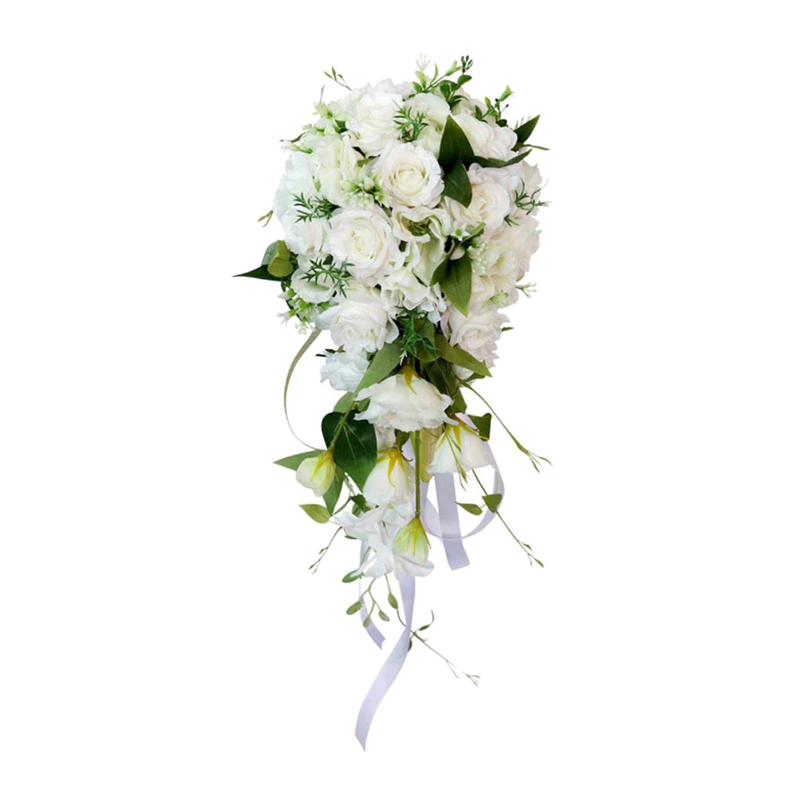 Hellery Waterfall Bridal Bouquet Wedding Artificial Hand Rose Flower