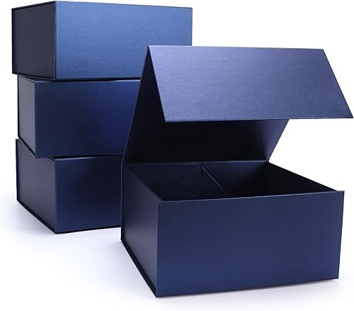 Giftgarden Paquete de 4 cajas de regalo azules de 8 x 8 x 4 pulgadas con tapas magnéticas, caja de regalo cuadrada plegable para regalos, bodas,