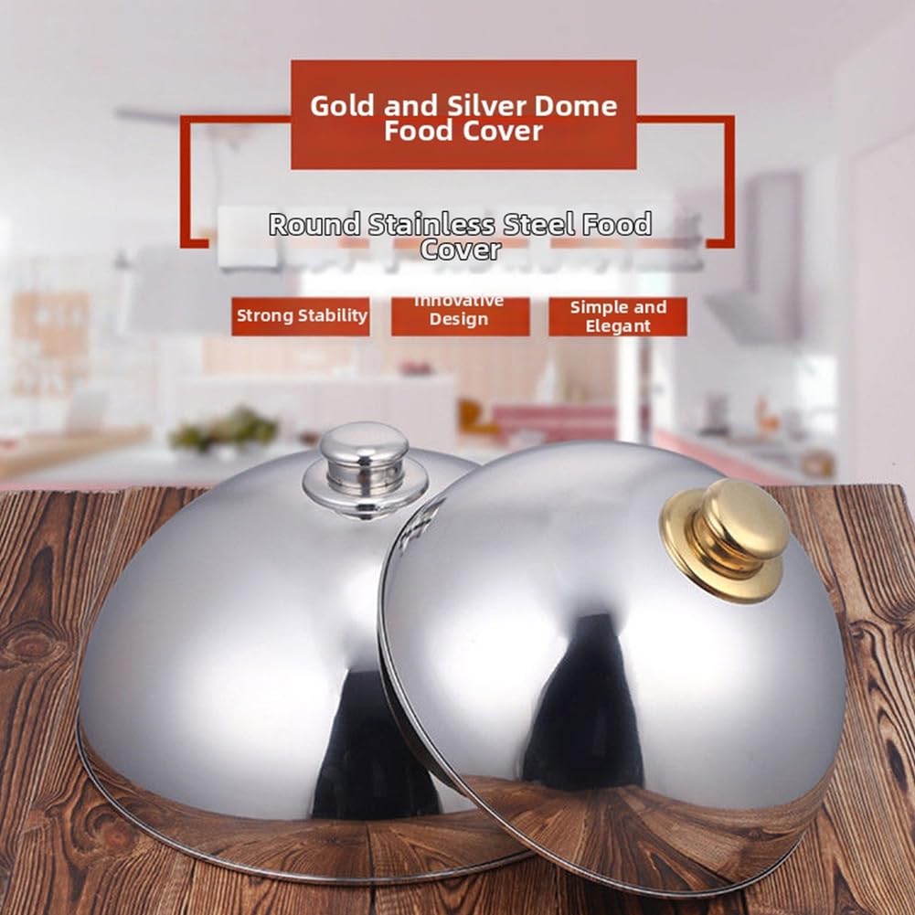 Campana per Alimenti in Acciaio 32cm Coprivivande Anti per polvere con Maniglia Antiscivolo per Cucina Ristorante Picnic Barbecue(Gold)