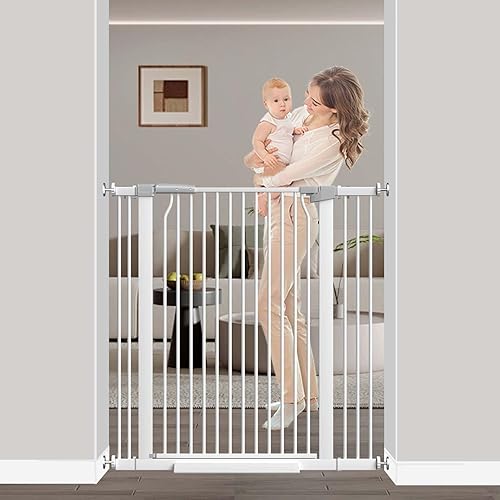 Miniatura 18 de Puerta extra alta para bebés de 40.5 pulgadas, sin taladros, puerta extra ancha de 54.7 a 60.2 pulgadas para perros y mascotas, para interiores y