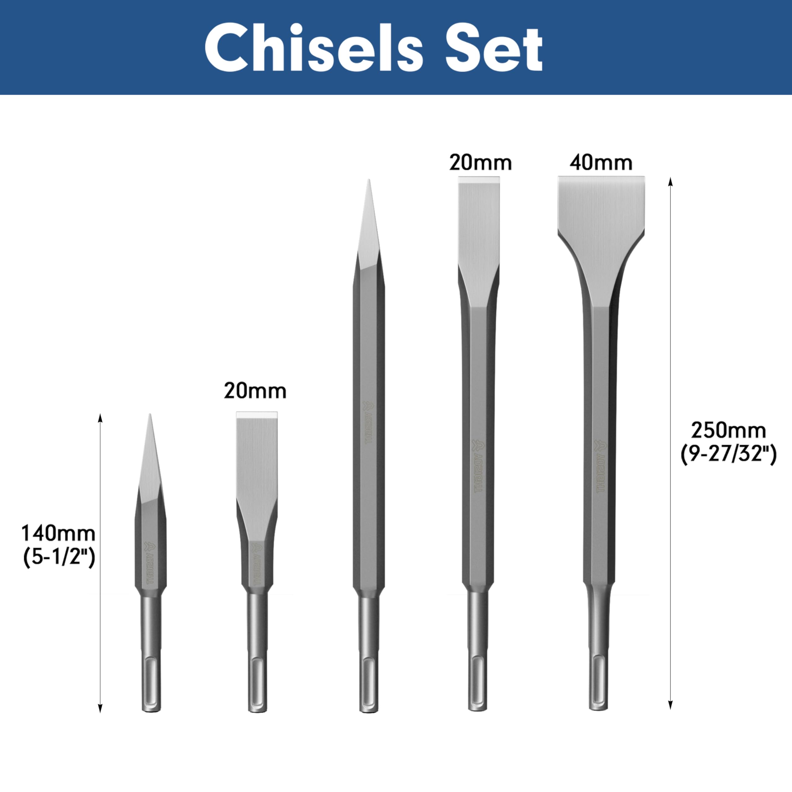 YOSIGHT 17Pcs Rotary Hammer Drill Bits and Chisel Set - SDS-Plus Carbide-Tipped Drill Bits and Chisels with Storage Case - Tools for Concrete Brick Stone and Other Masonry Construction Materials