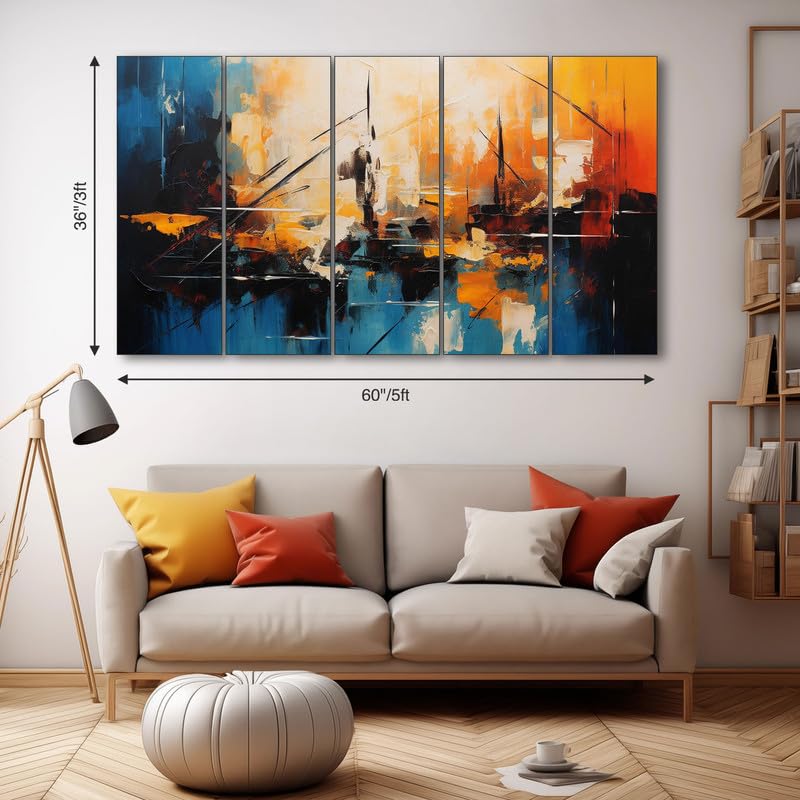 Image of The Castle Decor Abstract art painting with frame Big Size 36x60 Wall art for living room,Bedroom,Drawing room,Hotels-Wooden Framed-344