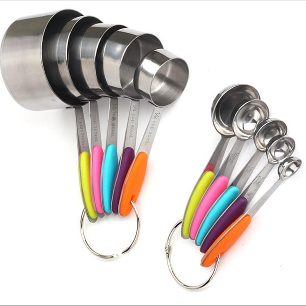 10-teiliges Messbecher- und Messlöffel-Set aus Edelstahl zum Backen, Kochen, Küchenhelfer