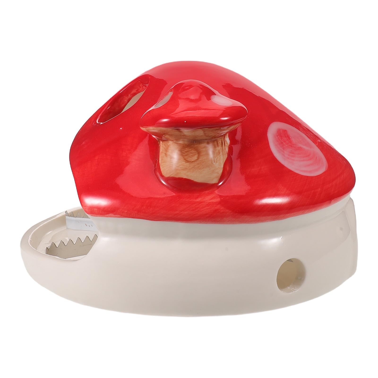 SOLUSTRE Porta Incienso Acabado Vidriado en Forma de Hongo Rojo de Cerámica Resistente y Protector de Superficies para Rincones de Meditación