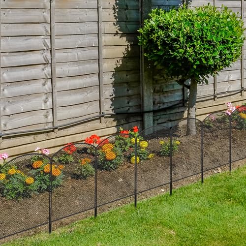 LIANTRAL 10-teilige Tier Barriere Zaun, Mesh Dekorativer Gartenzaun, Steckzaun Metall, Rostfeste Gartenzaun, Kein Graben Zaun Patio Grenze Tierzaun für Hunde Kaninchen im Freien Patio, 61 cm x 3 m