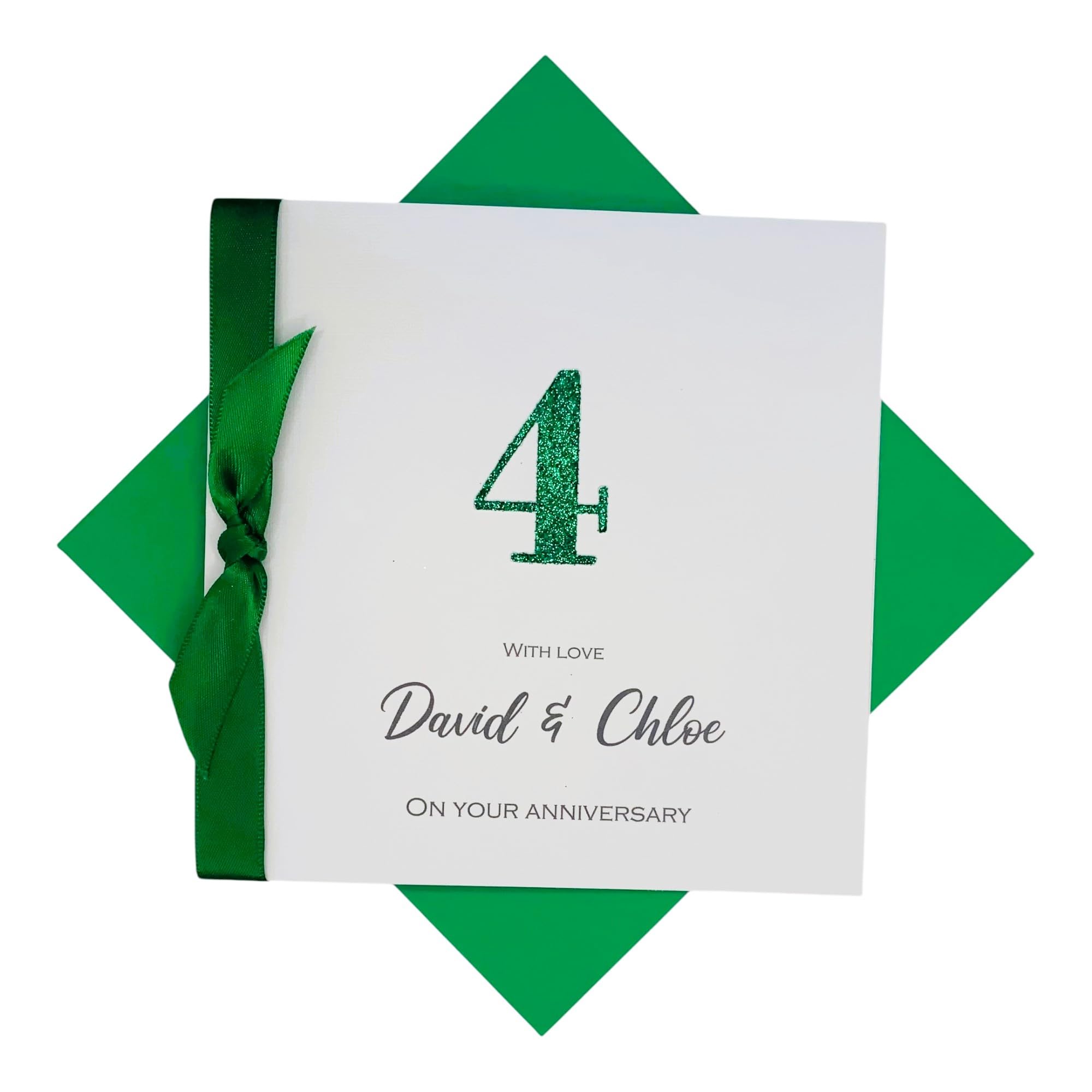 4th Anniversary Card - Linen 4 Year Fourth Wedding Anniversary Greeting Card, Personalised Gift for Wife Husband Couple Friends - 18 Colour Choice (Glitter Number) โ image 1