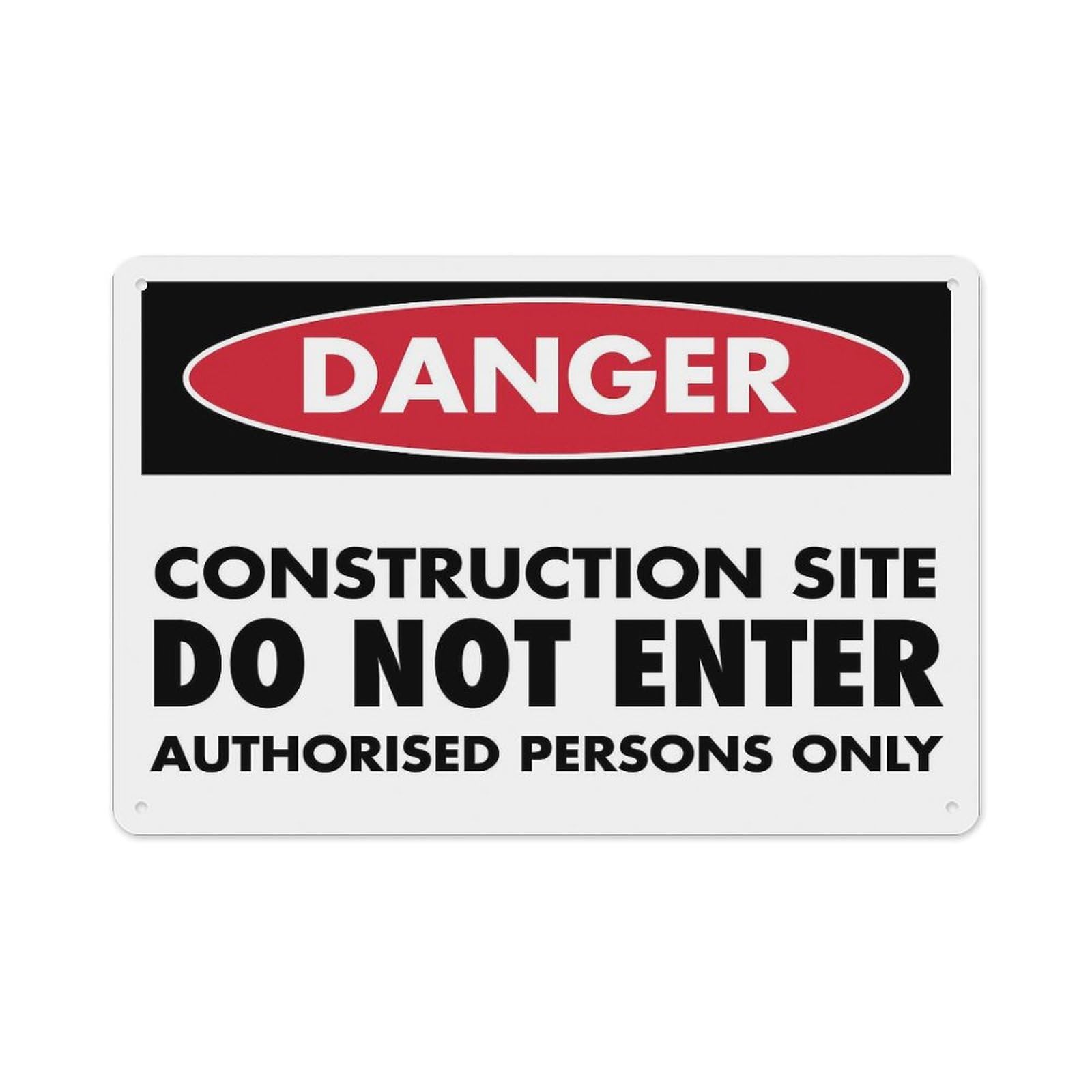 Peiyeety A08 Danger Construction Site Doenter Authorised Persons Only Sign Aluminum Tin Warning Signs For Home Outdoor Garden 12X16 Inches