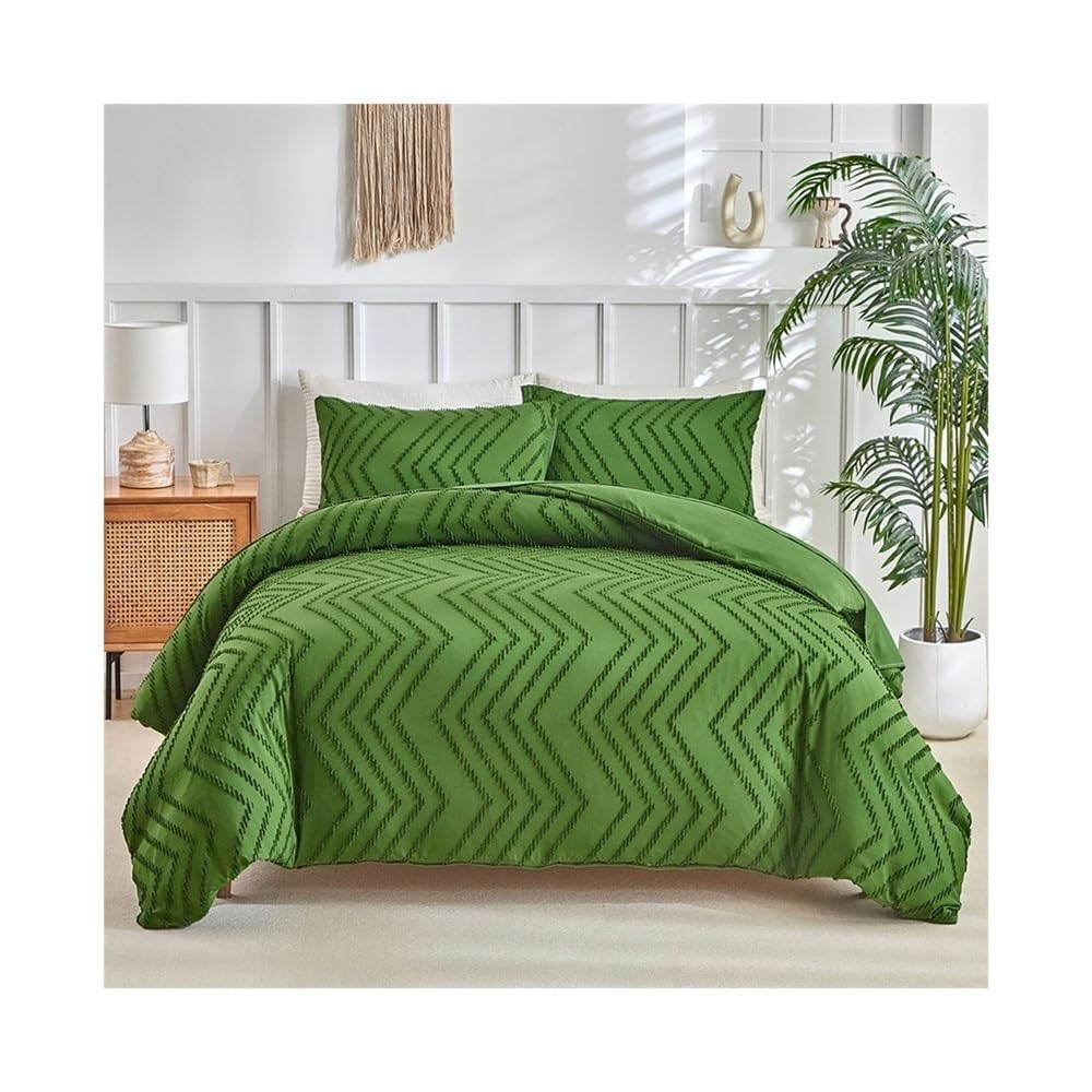 S5b8W3g7 Bedding set Green Boho Duvet Cover Set, 3Pcs Tufted Textured Microfiber Bedding with Zipper Closure Home Textile