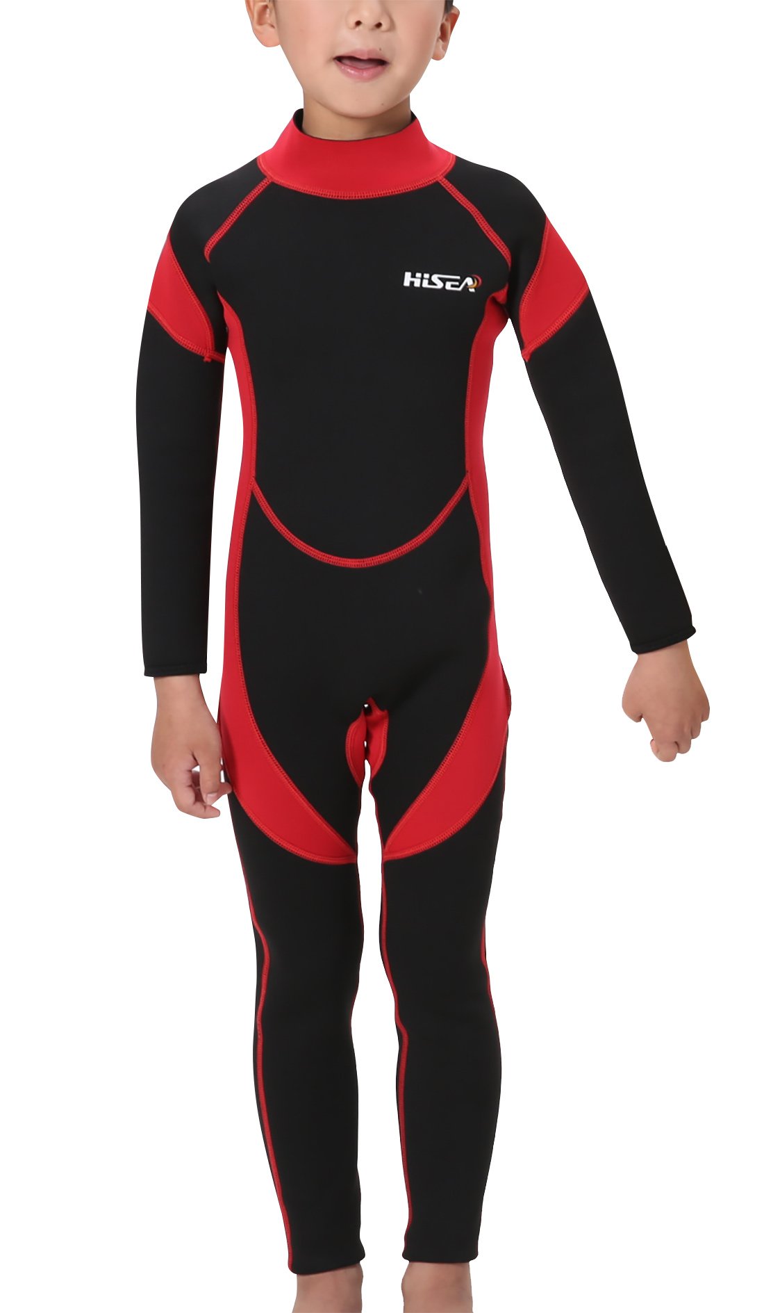 HISEA Enfant Combinaison de Plongée en Néoprène 2.5MM Anti UV pour Natation Plongée Sports Nautiques Noir et Rouge Age Adapté 10-11 Ans