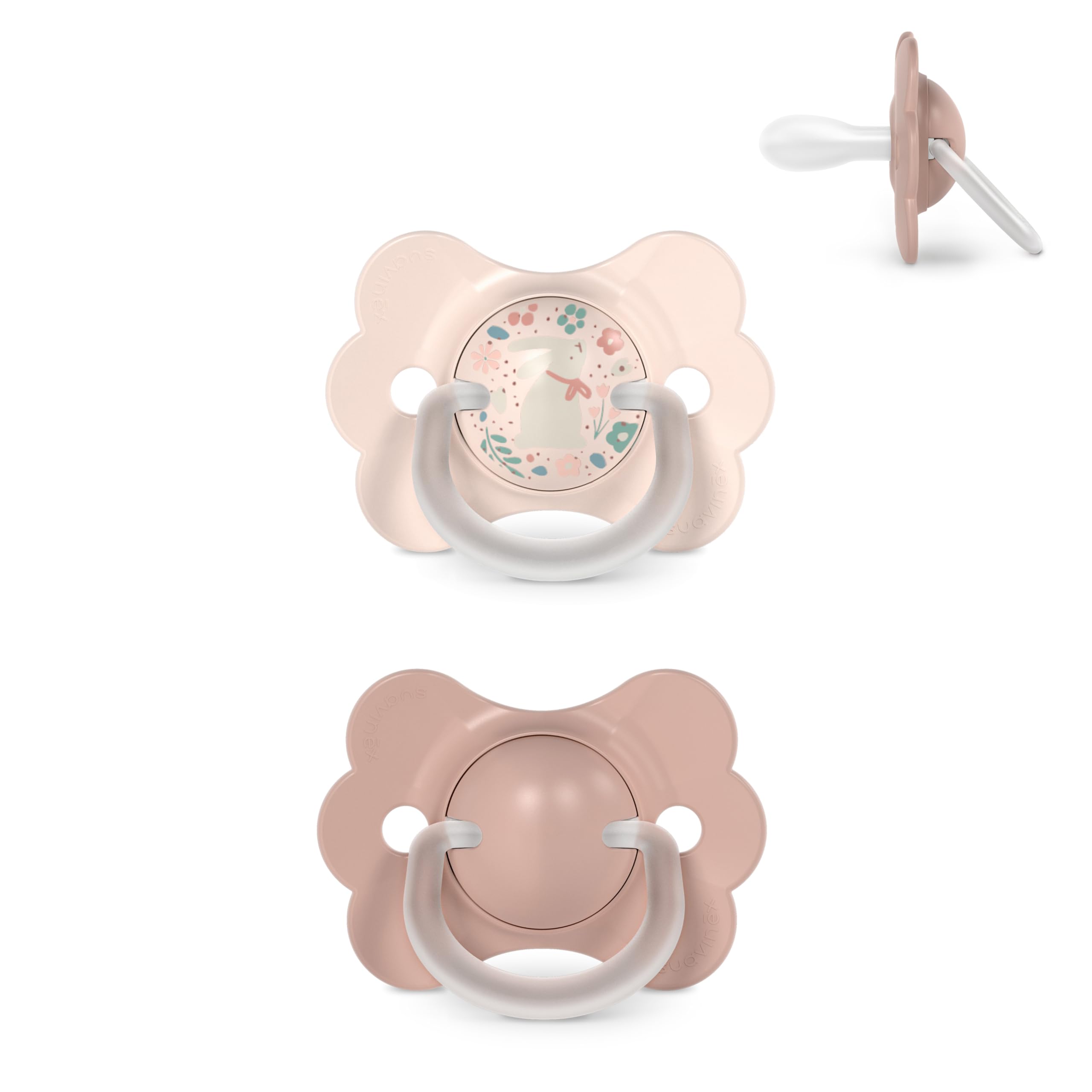 Suavinex, Pack 2 Chupetes para Bebés 0/6 Meses y Recién Nacidos, con Tetina Fisiológica de Silicona SX Pro, Simétrica, Plana y Flexible, Respeta el Desarrollo Bucodental, con Anilla, Wonder Rosa