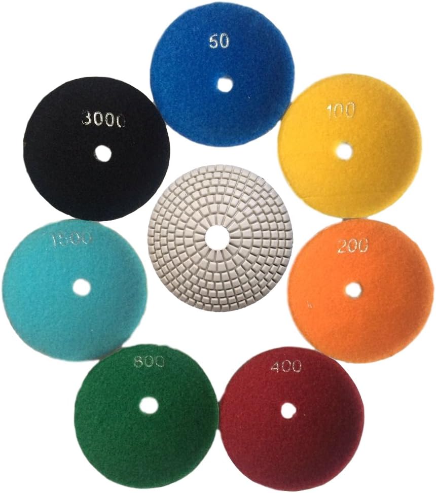 3" Diamond Wet Convex Polishing Pads Kit for Concave Sinks and Ogee Edges Granite Marble 7 Pcs Set