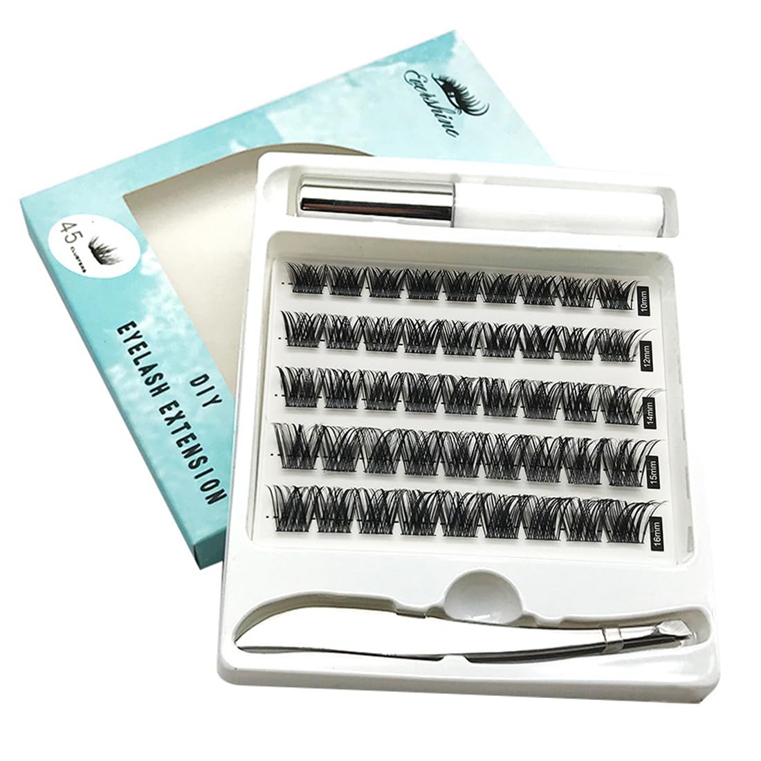 INGJIA Pestañas Postizas 45 PCS Pestañas Postizas Pelo a Pelo Individuales con Pegamento Pestañas Postizas Naturales DIY Banda Fine Pestañas Multi-Estilos Pestañas Reutilizable Pestañas Postizas