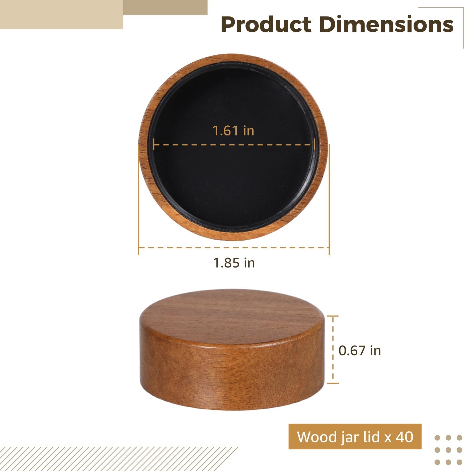 Generisch 40 coperchi in legno per barattoli di spezie, chiusura ermetica, per barattoli di spezie da 4 oz e 8 once, diametro interno 4,1 cm, coperchi in legno riutilizzabili per contenitori da cucina