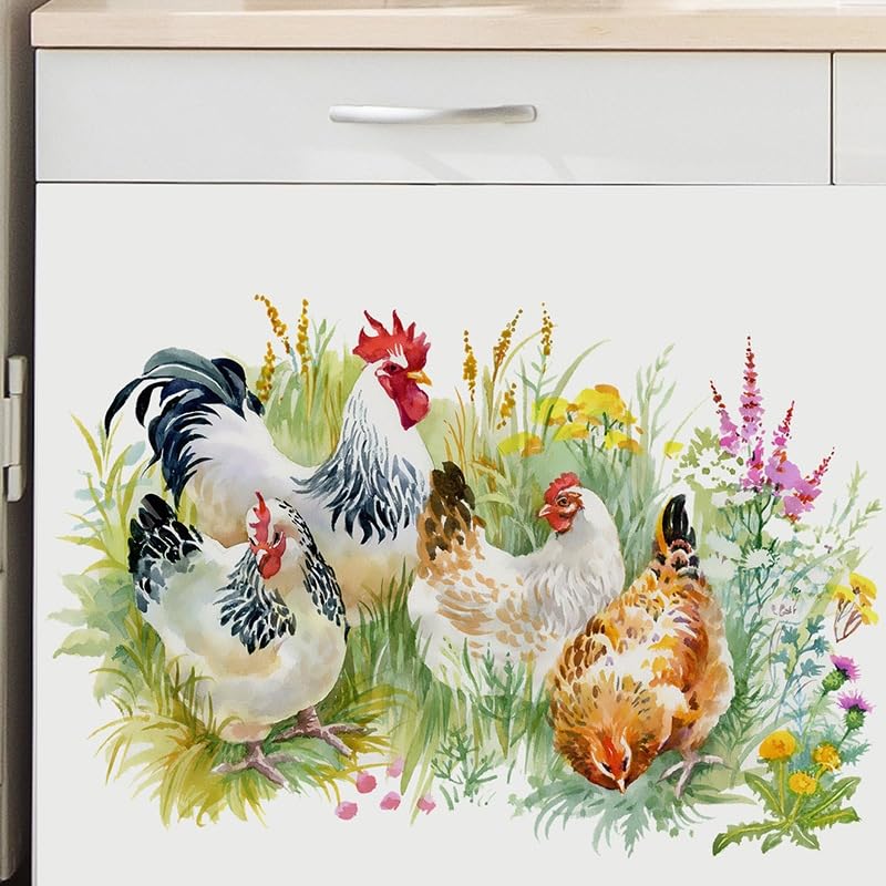 Sticker mural coq aquarelle pour rénover un mur de cuisine