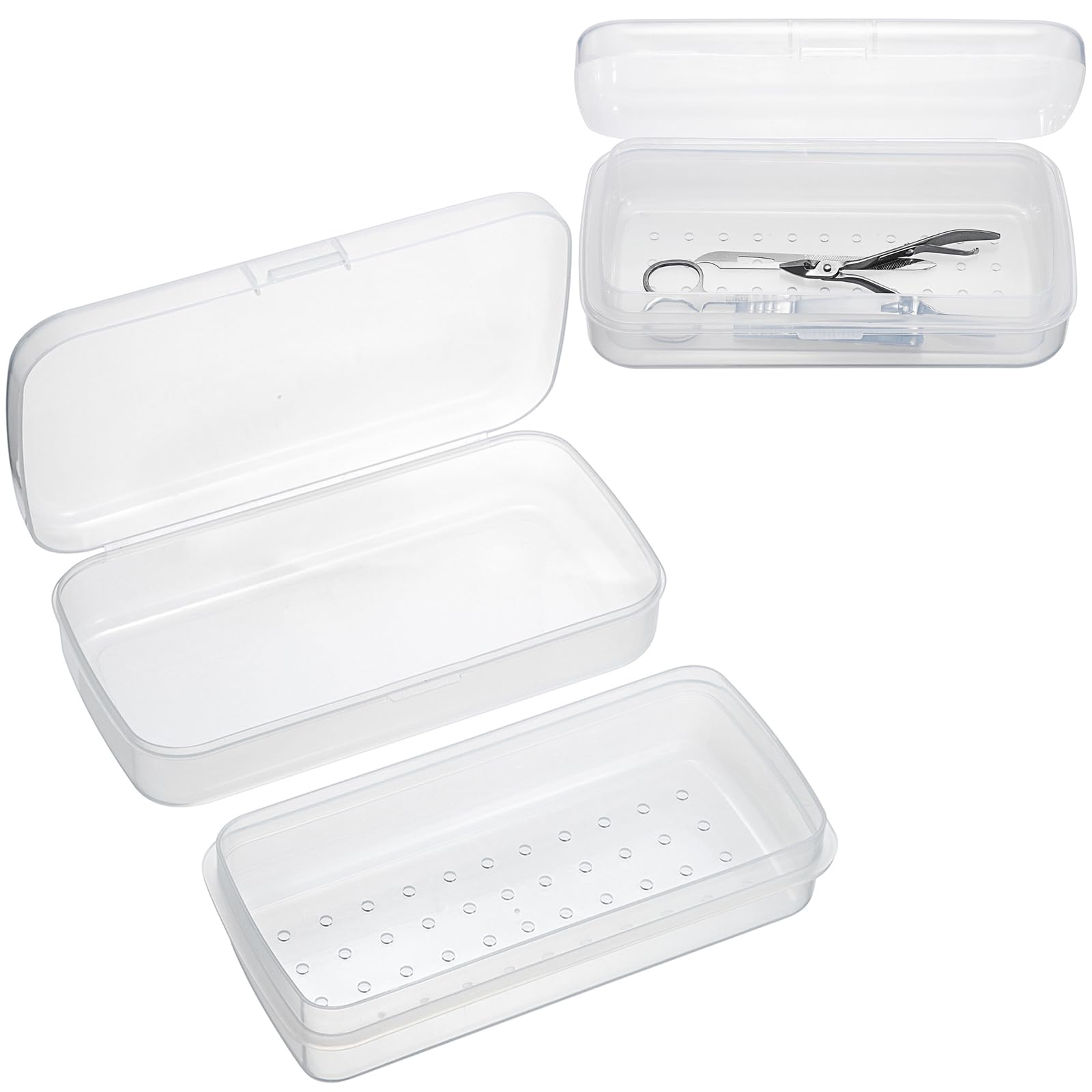 JUXYES 2 PCS Plastic Sterilizing Tray for Nail Art Accessories Tools, Portable Nail Art Tool Sterilizer Tray with Strainer, Fully Transparent Storage