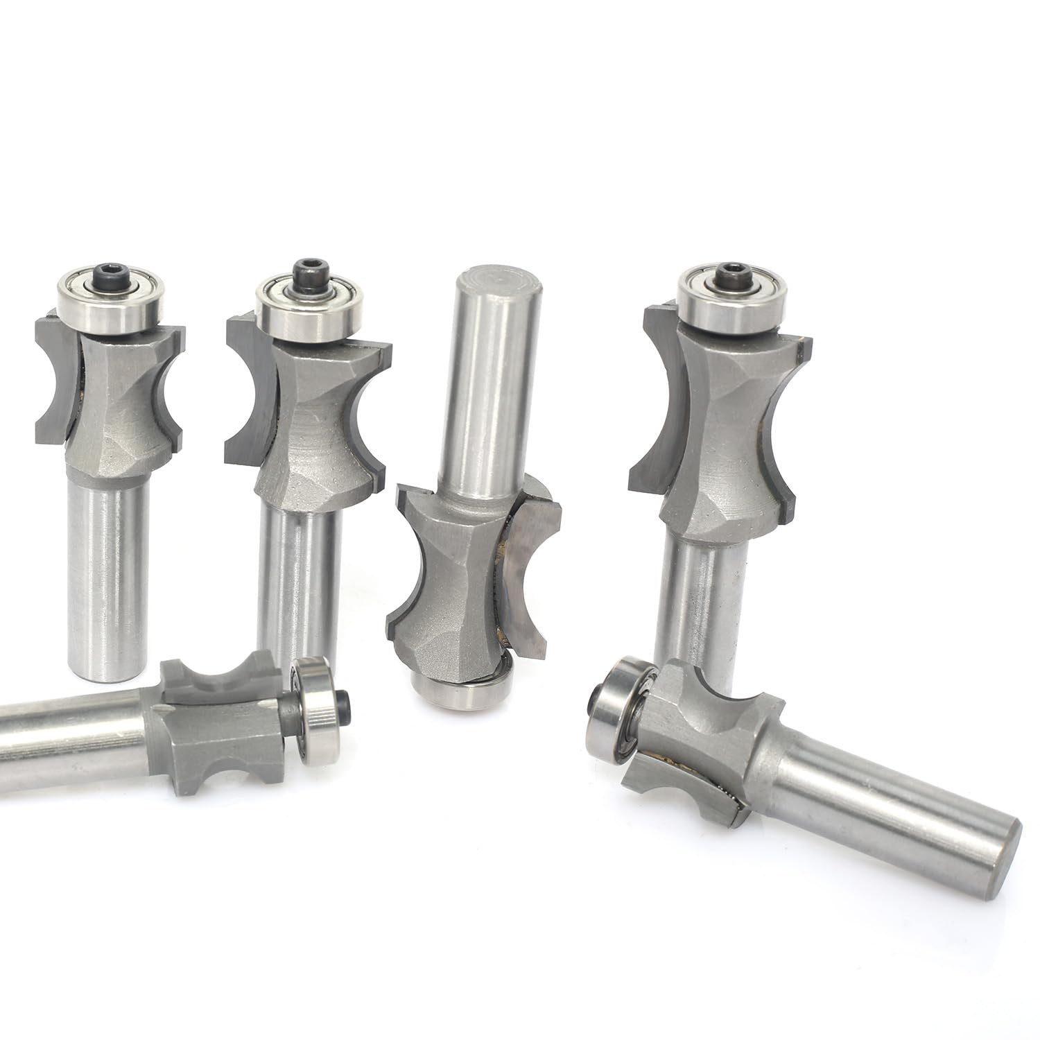 Akylin's 6Pcs Convex Edge Oval Router Bit Set 1/2" Shank, Shallow Bullnose at at 5/16",3/8",1/2",5/8",3/4",7/8" Length,Convex Column Molding Router Bits-Perfect for Stair Treads and Shelf Edges