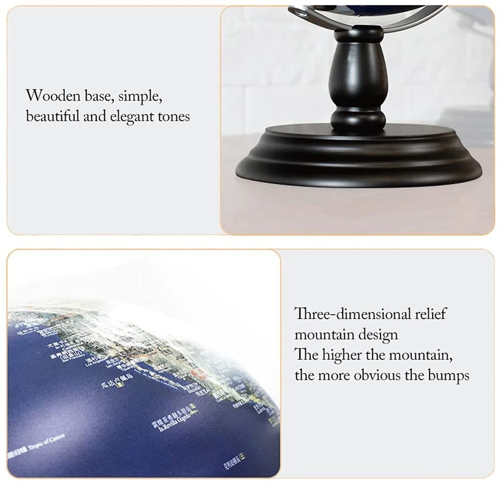 HRTC Globo El más Nuevo Globo terráqueo Globo terráqueo resplandeciente Globo terráqueo topográfico en Relieve en 3D con Ar y Base de Madera Negra Mapa HD Libro de Texto práctico