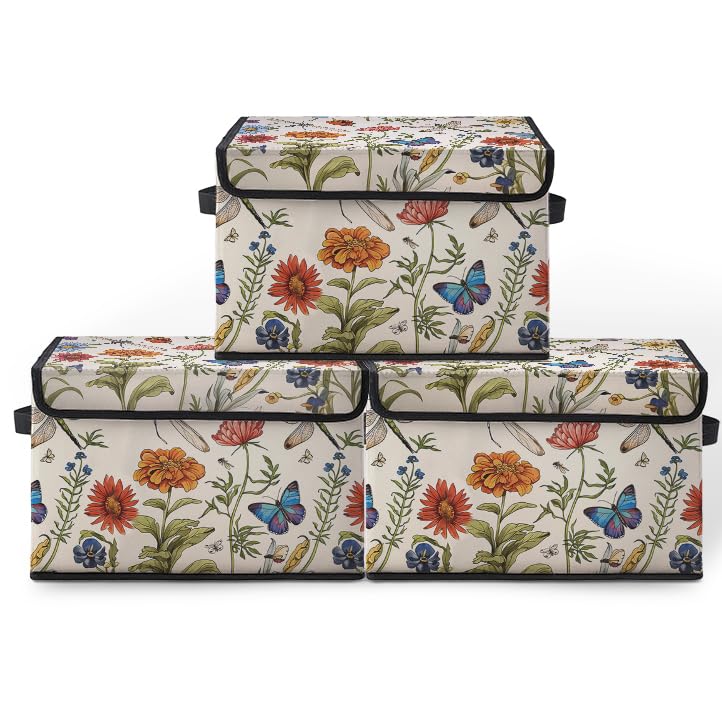 Image of Stackable Clothes Storage Bins with Lids 3 Pack | Closet Organizers Fabric Cat Printing Box for Home and Office,Blanket Clothes Organizers,Under Bed Storage Containers
