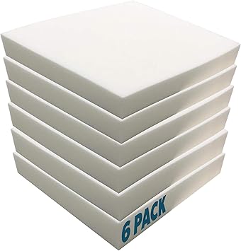 Foamma 2" x 20" x 20" High-Density Upholstery Foam Padding, Thick Custom Pillow, Chair and Couch Cushion Replacement, Craft Supplies for Upholstery and Seat Repair, 6 Pack