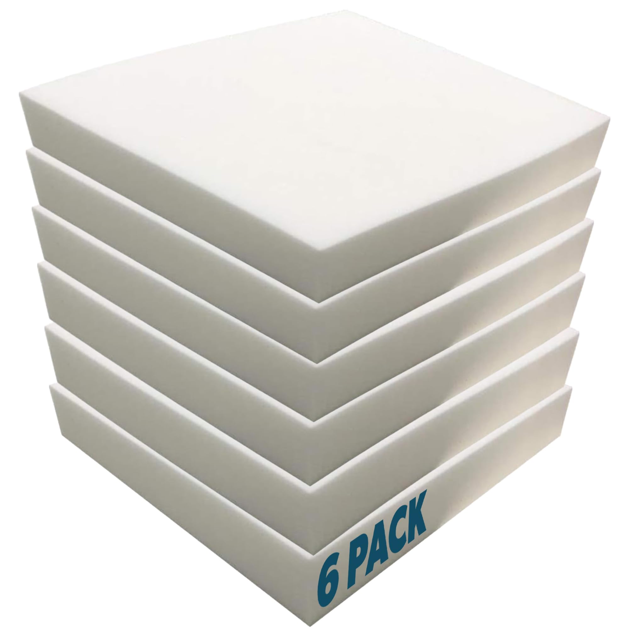 foamma 6'' x 24'' x 24'' (6 pack) - high density outdoor couch cushion replacement for patio furniture, square foam pad for couch cushion support, upholstery foam padding for sofa - cover not included