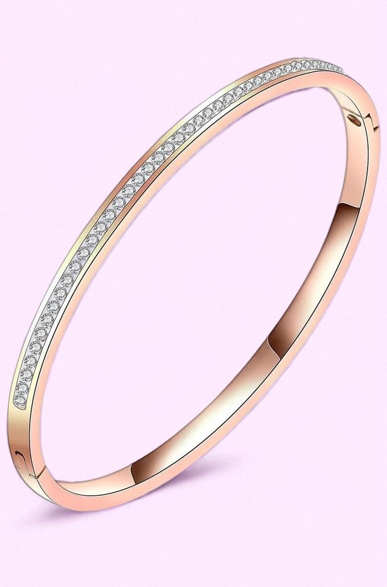 Anti Tarnish Jewellery | 18K Gold Plated Stainless Steel Openable Crystal Bracelet | Latest Stylish Cuff Bangle | Love Friendship Couples Gifts for Women Girls Mother Sister Wife Girlfriend