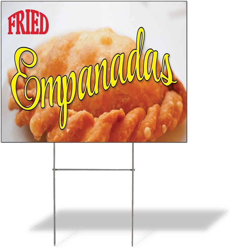 Fastasticdeals Weatherproof Yard Sign Fried Empanadas Outdoor Advertising Printing Golden Lawn Garden Restaurants 24x18 Inches 2 Sides Print