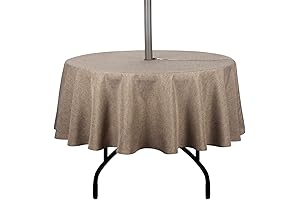 70-Inch Round, Zippered, Flax Outdoor Table Cover with Umbrella Hole