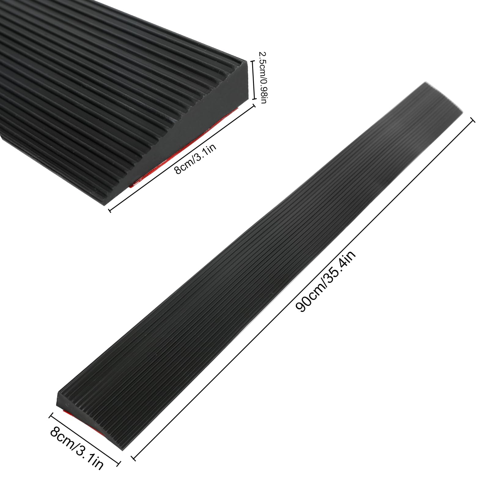 Perfil de transición, 90 x 8 cm, tira para umbrales de puertas, perfil de transición autoadhesivo, inclinación interna sobre altura: 1-3 cm, para pisos (Negro, 90 x 8 x 2,5 cm)