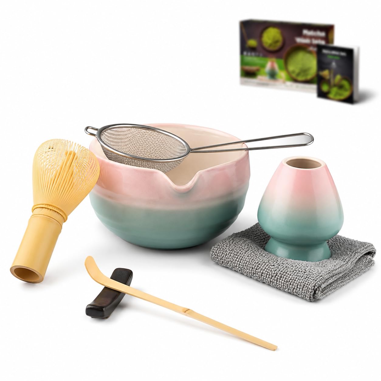 7‑Pcs Matcha Whisk Set, Japanese Tea Ceremony Gift Set, Gradient Pink‑Blue