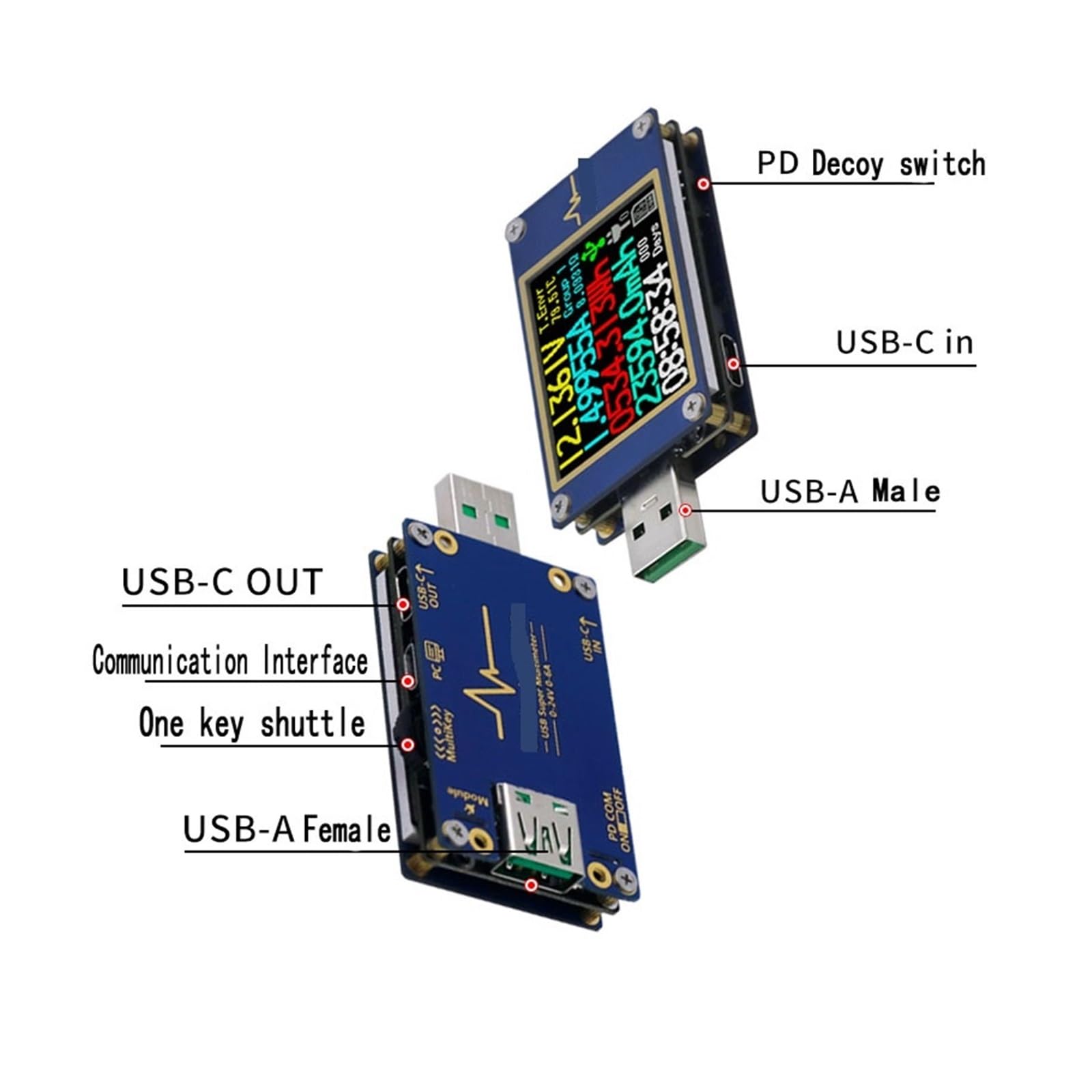 Tester USB Tester USB szybkie ładowanie 1,77 cala linia danych detektor głowicy ładującej woltomierz cyfrowy amperomierz miernik napięcia prądu