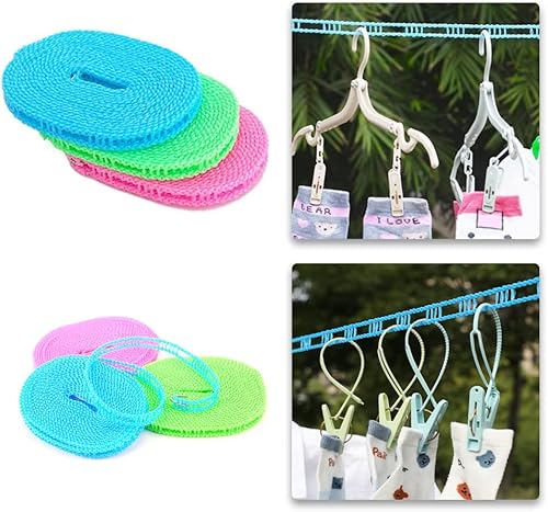 Miniatura 6 de Paquete de 3 tendedero portátil de 164ft línea de lavado antideslizante cuerda de secado para uso en exteriores e interiores en hoteles