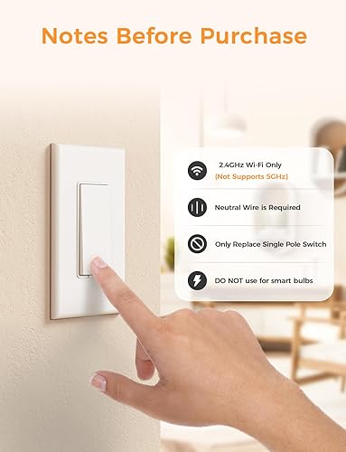 Miniatura 3 de Refoss Interruptor inteligente de un solo polo, requiere cable neutro, compatible con Apple HomeKit, Tienda Alexa y Hey Google, control remoto y por